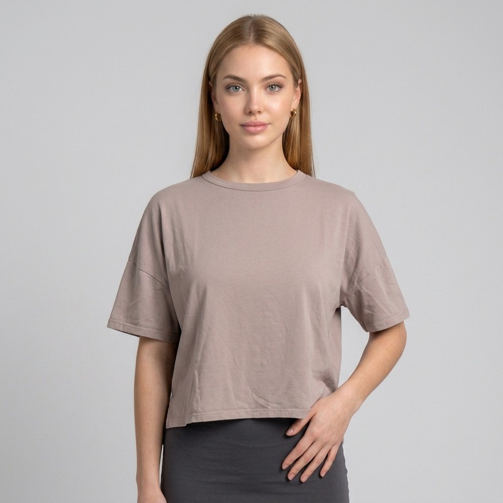 ZARA Womens Short Sleeve T Shirt Size M Beige crew Neck